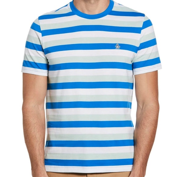 ORIGINAL PENGUIN Men's Imperial Blue Stripe T-Shirt - Size XL - Picture 1 of 5